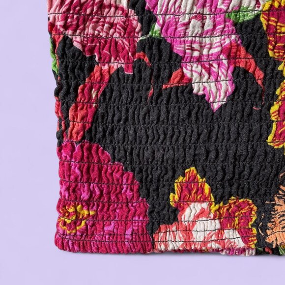 Xhilaration Pink & Black Floral Ruched Crop Tank – Size Small - Picture 4 of 8